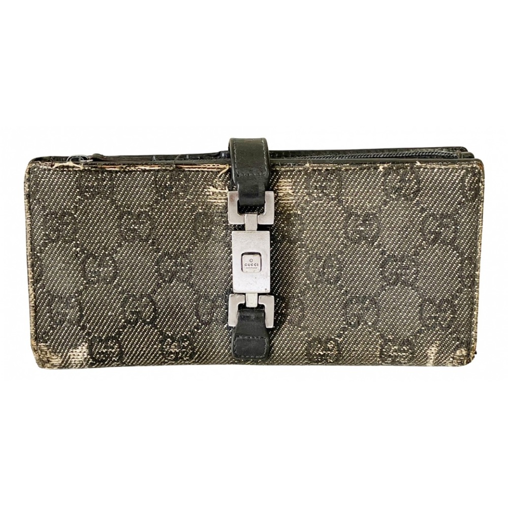 Gucci distressed gray black monogram denim Jackie long wallet